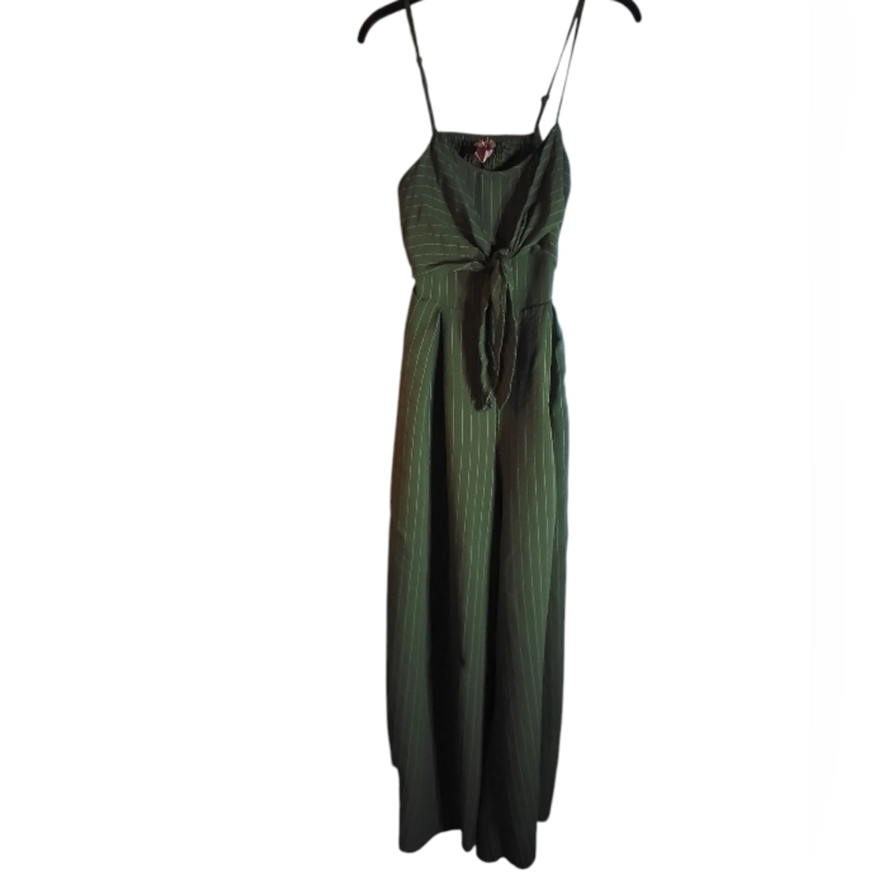 Flying Tomatoe Elegant Green Jumpsuit Spaghetti Strap Wide Leg Beachy Flowy Y2K